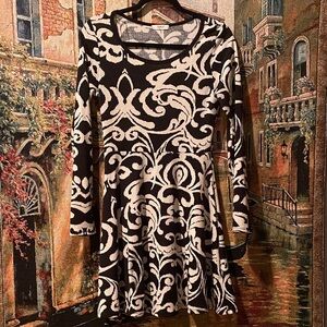 Made in USA Elegant Black and White Patterned Dress